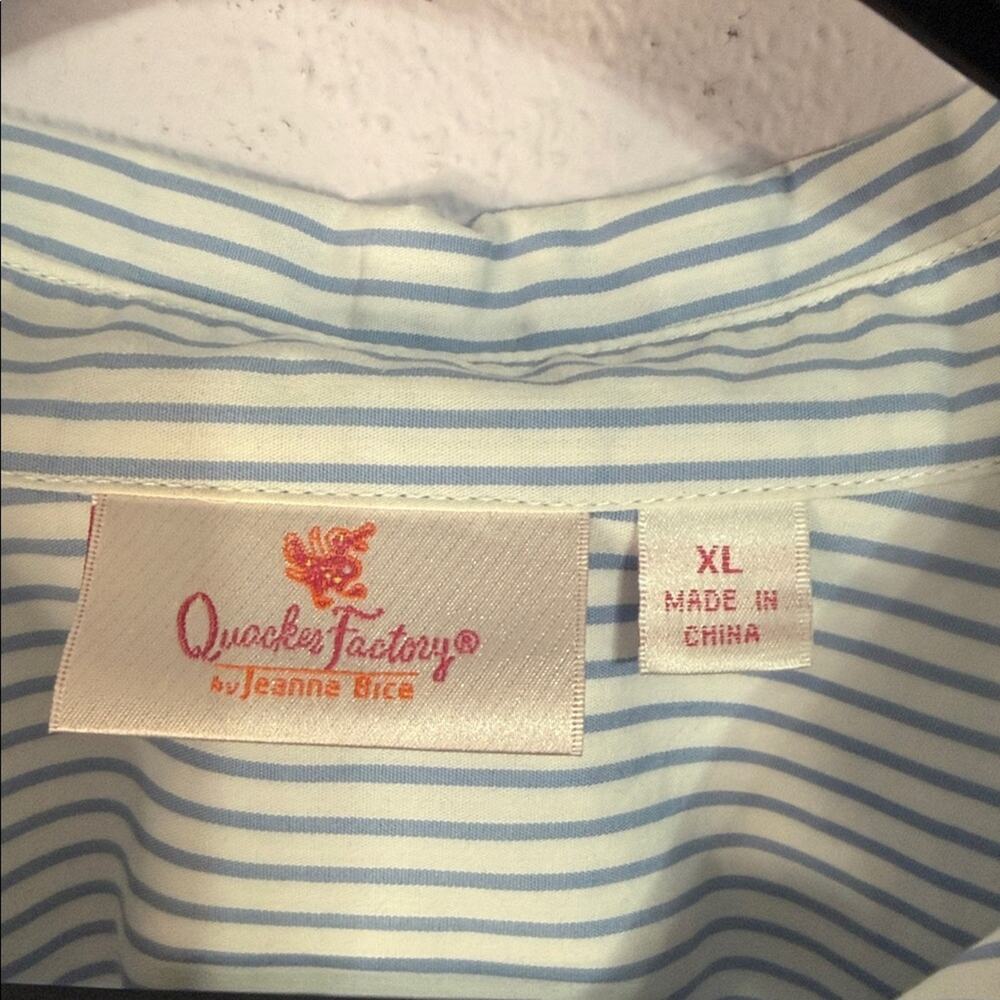 Quacker Factory Women Blue Striped Floral Embroidered Button-Up Shirt Size XL - Picture 8 of 9